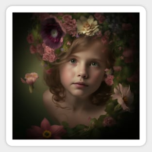 A Young Girl Wearing a Garland of Flowers Sticker